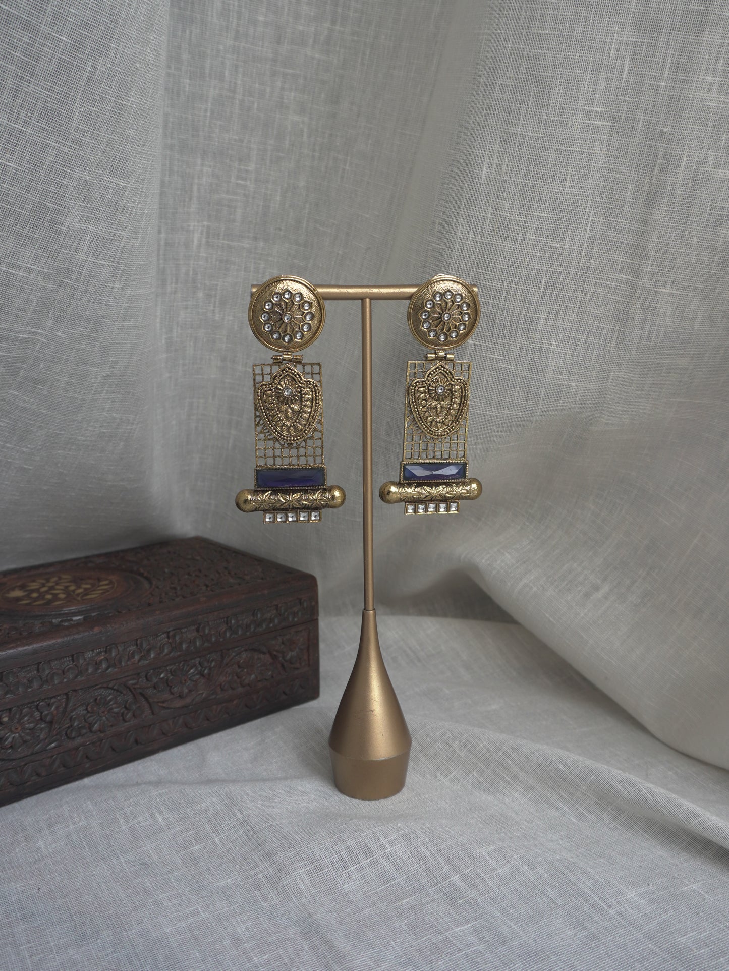 Gold Grid Drama Earrings