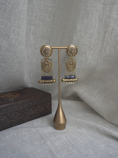 Gold Grid Drama Earrings