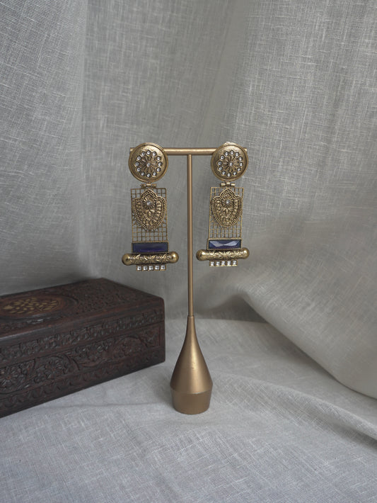 Gold Grid Drama Earrings