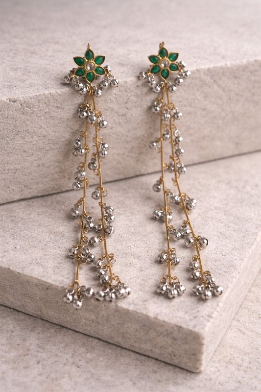 Zariya Green Ghungroo Cascade Earrings
