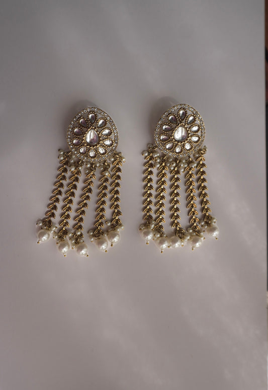 Aarini Polki Pearl Tassel Earrings