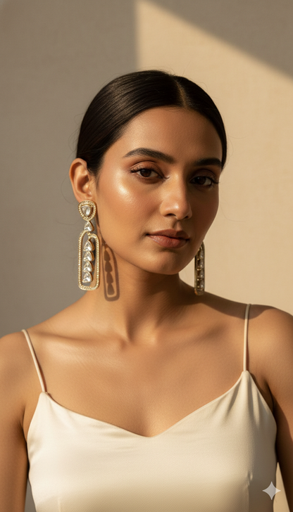 Elara Geometric Kundan Drop Earrings