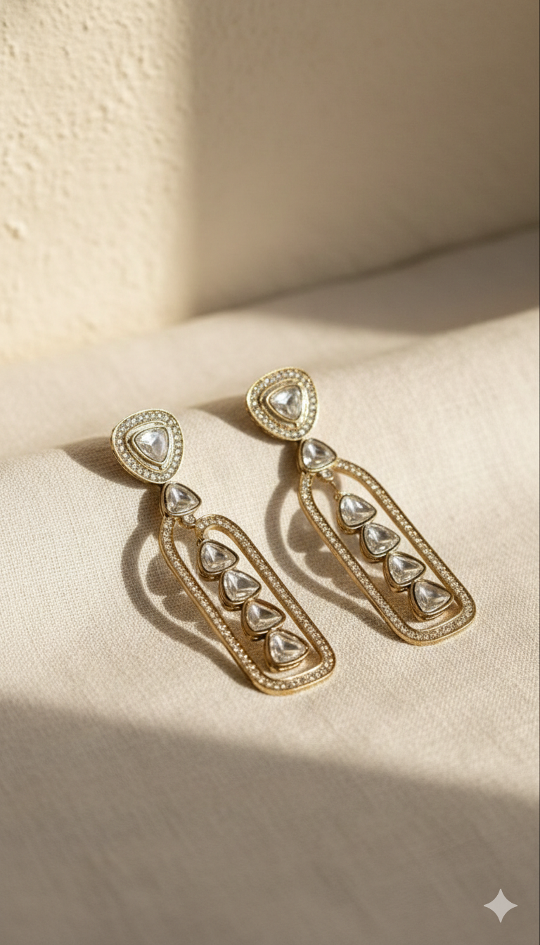 Elara Geometric Kundan Drop Earrings