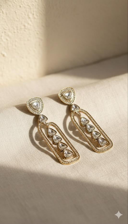 Elara Geometric Kundan Drop Earrings