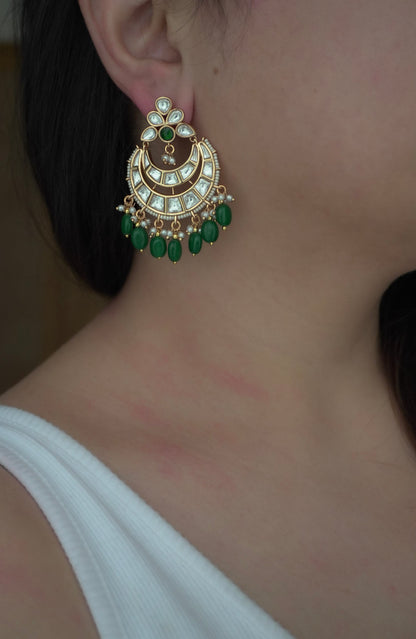Polki Green Chandbali Earrings