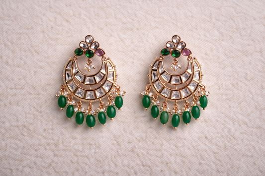 Polki Green Chandbali Earrings