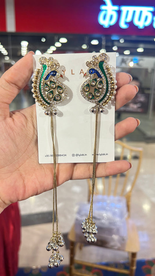 Mor Side Pearl Kashmiri Earrings
