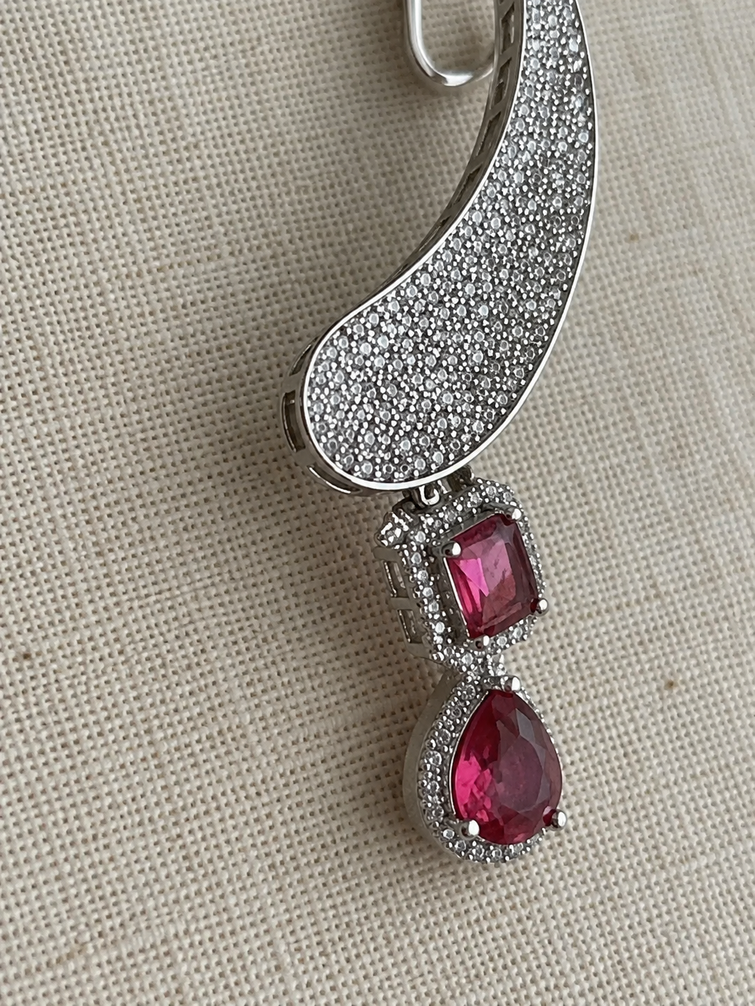 Celeste American Diamond Ear Cuff Earrings with Ruby Drops
