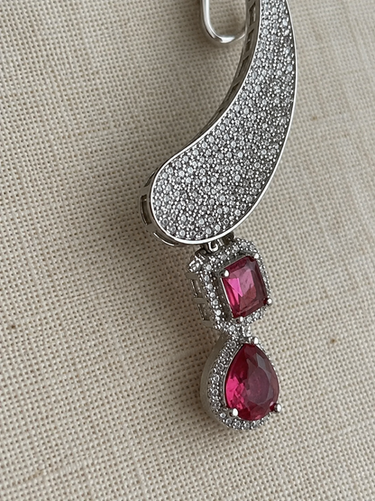 Celeste American Diamond Ear Cuff Earrings with Ruby Drops