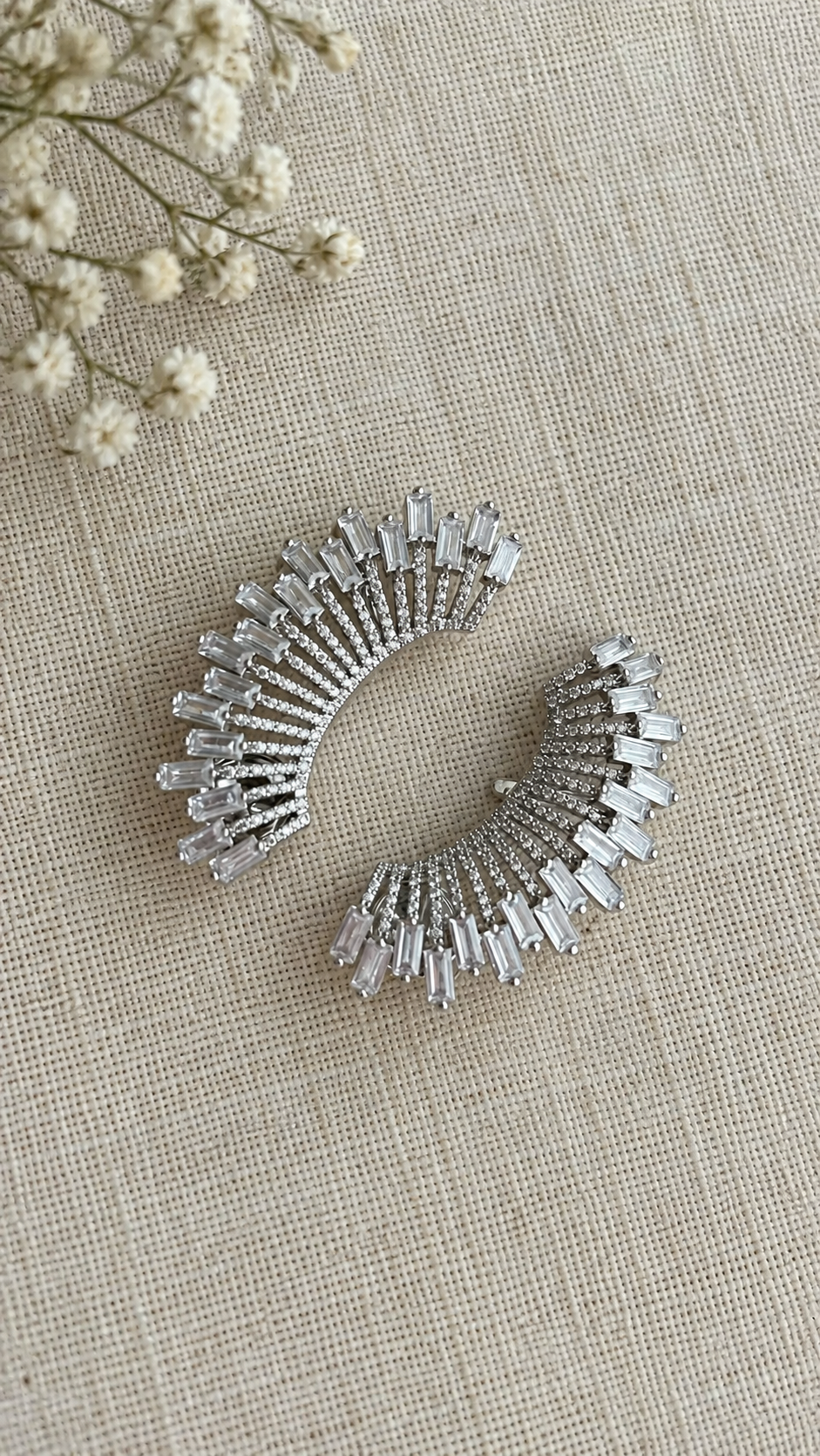 Soleil American Diamond Baguette Ear Cuff Earrings
