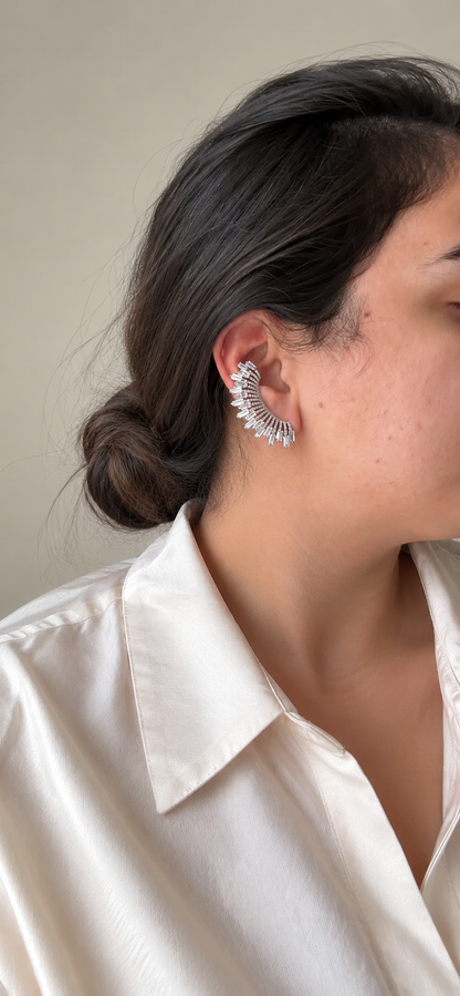 Soleil American Diamond Baguette Ear Cuff Earrings