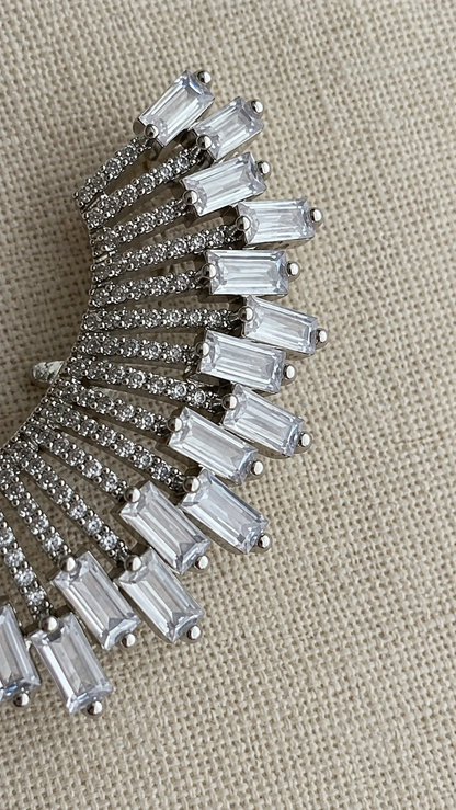 Soleil American Diamond Baguette Ear Cuff Earrings