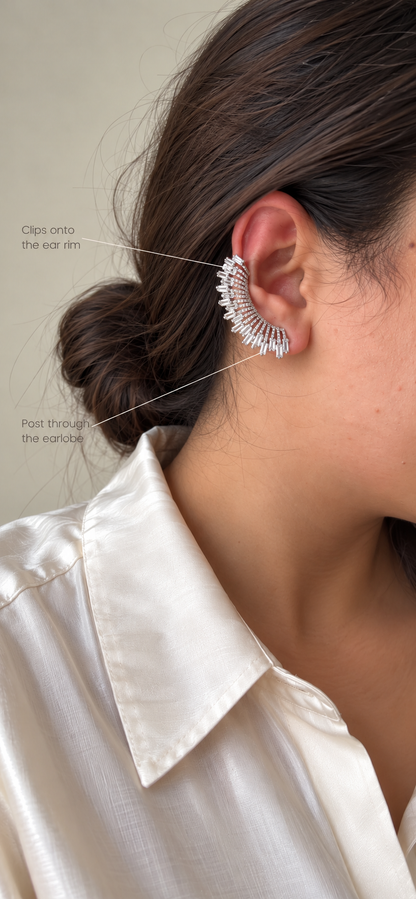 Soleil American Diamond Baguette Ear Cuff Earrings