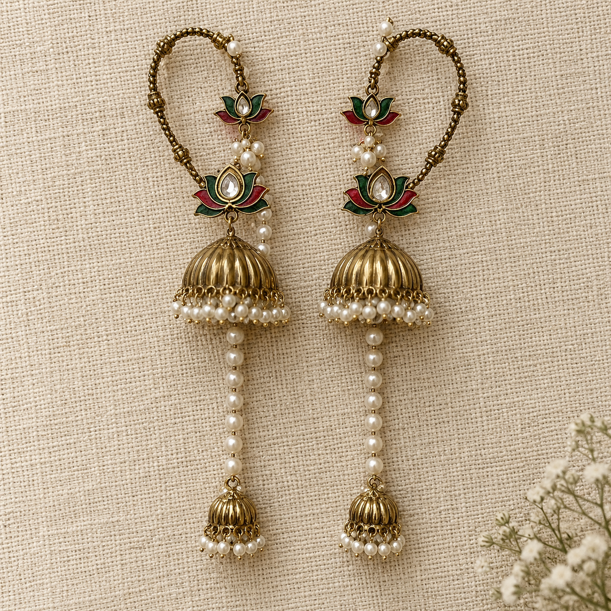 Multicolour Kamal Ear Cuff Jhumka Earrings