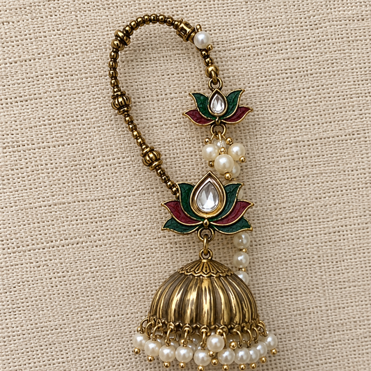 Multicolour Kamal Ear Cuff Jhumka Earrings