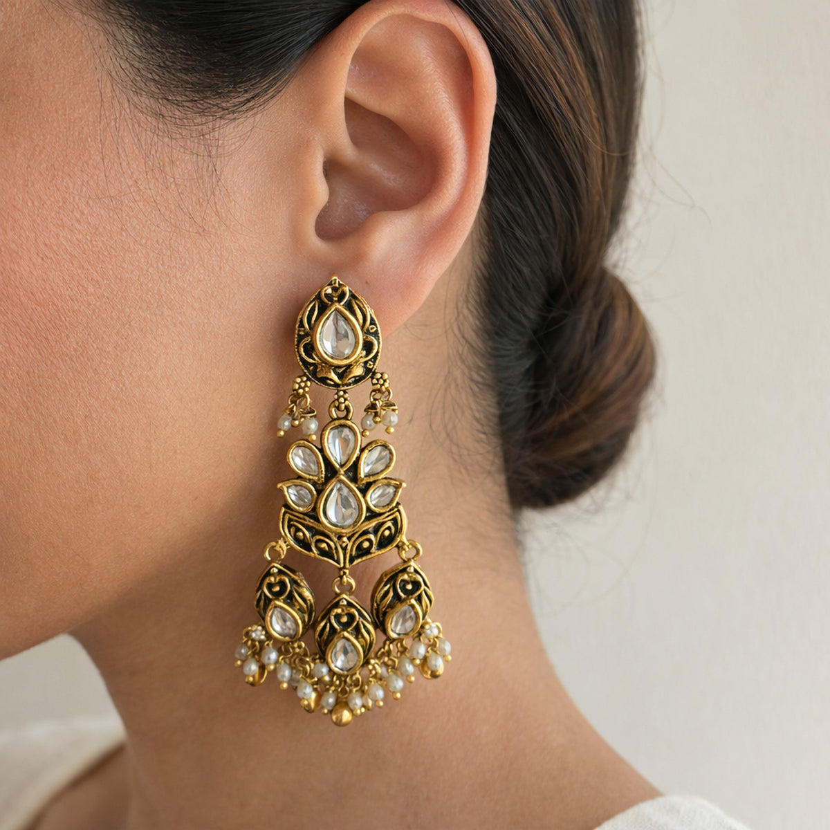 Zeenat Kundan Long Earrings