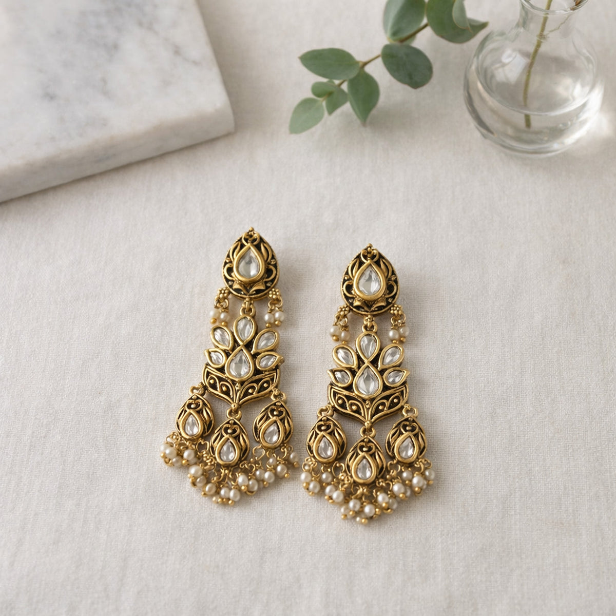 Zeenat Kundan Long Earrings
