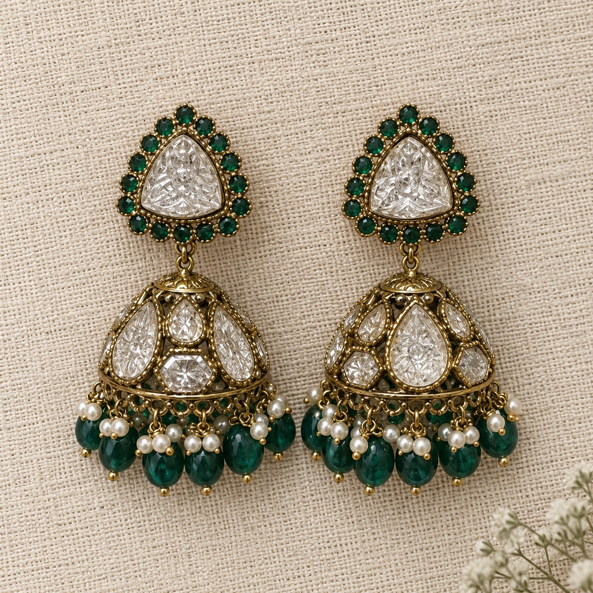 Emerald Shahi Jhumka Earrings