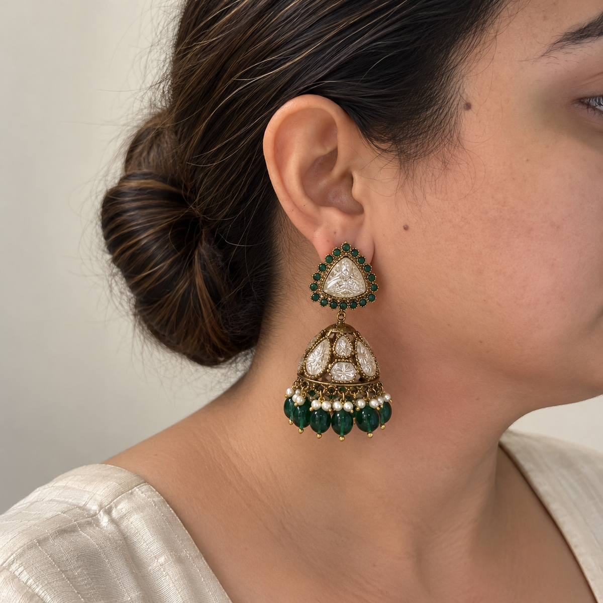 Emerald Shahi Jhumka Earrings