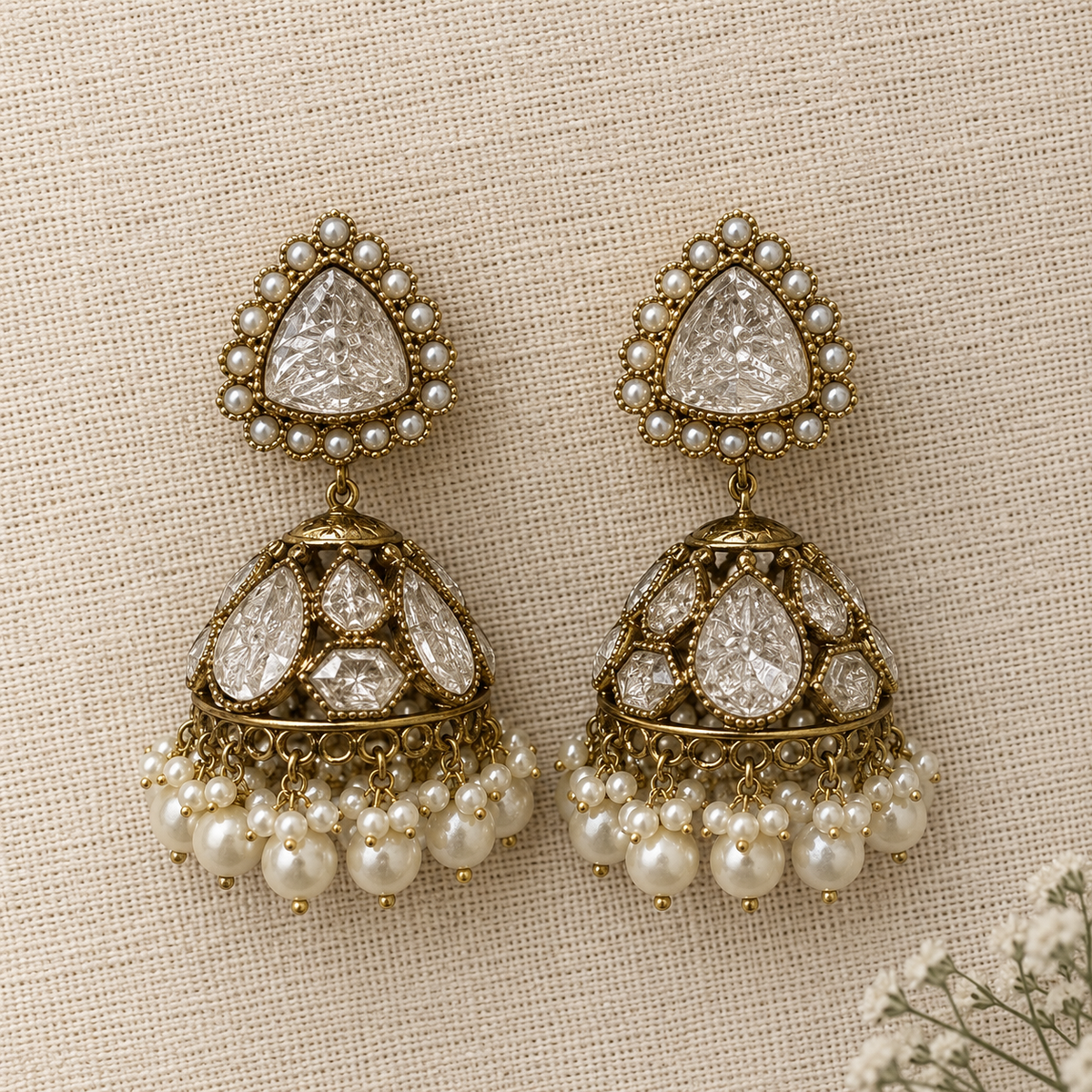 White Shahi Jhumka Earrings