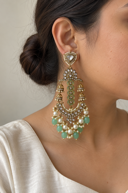 Mint Pearl Chaandbaali Earrings