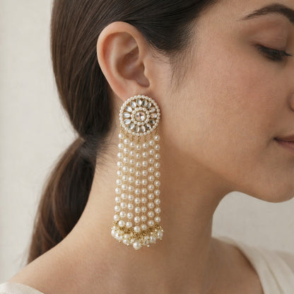 Jharna Kundan Pearl Tassel Earrings