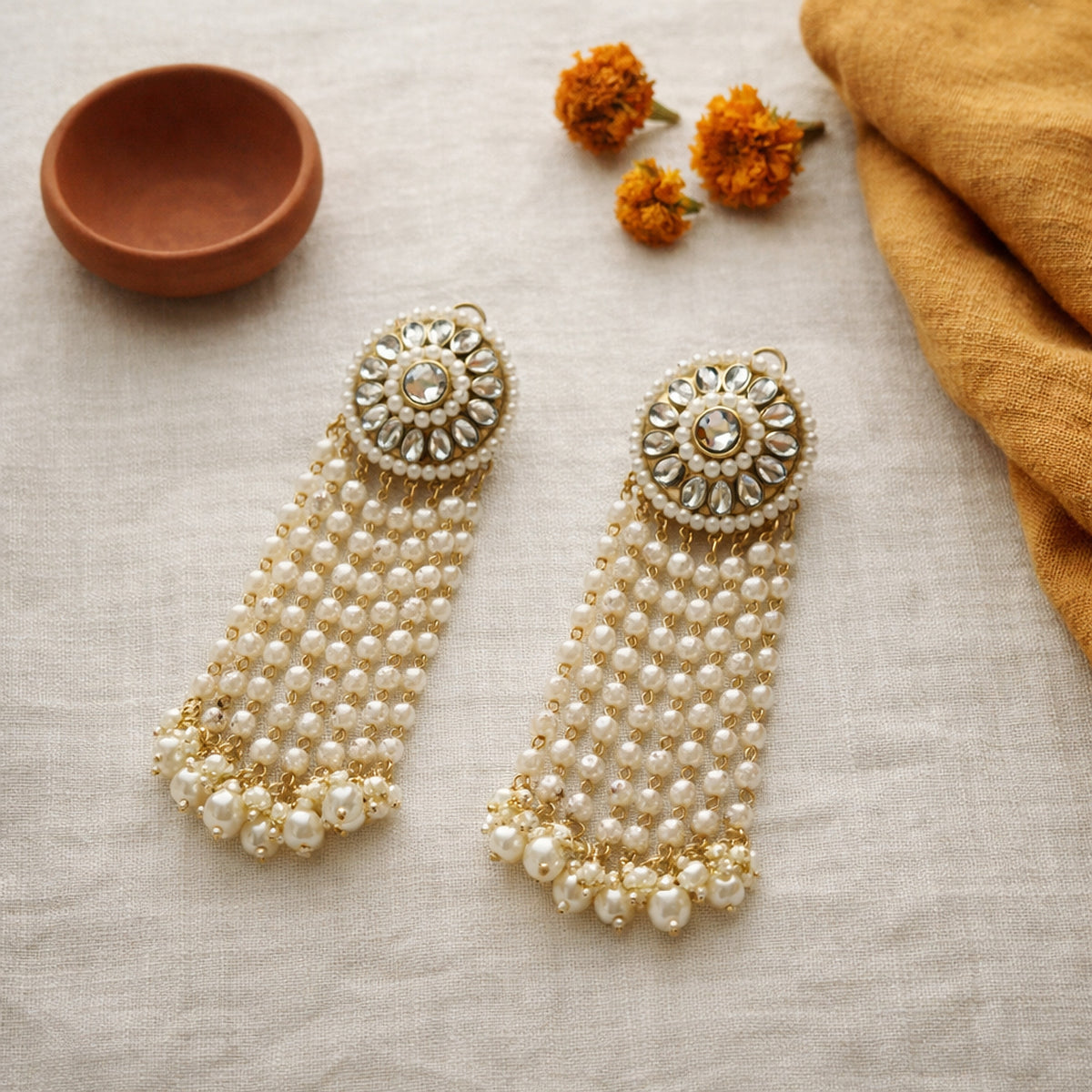 Jharna Kundan Pearl Tassel Earrings