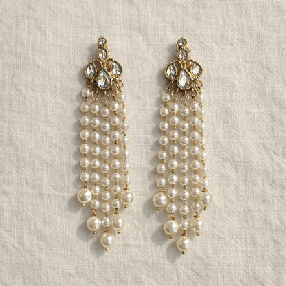 Tara Kundan Pearl Tassel Earrings
