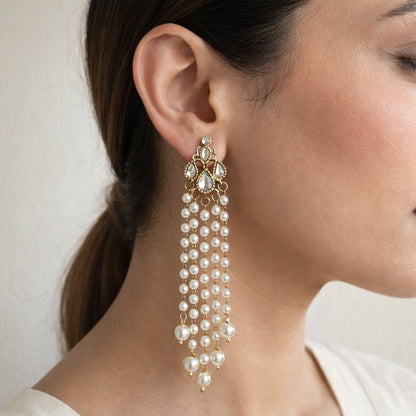 Tara Kundan Pearl Tassel Earrings