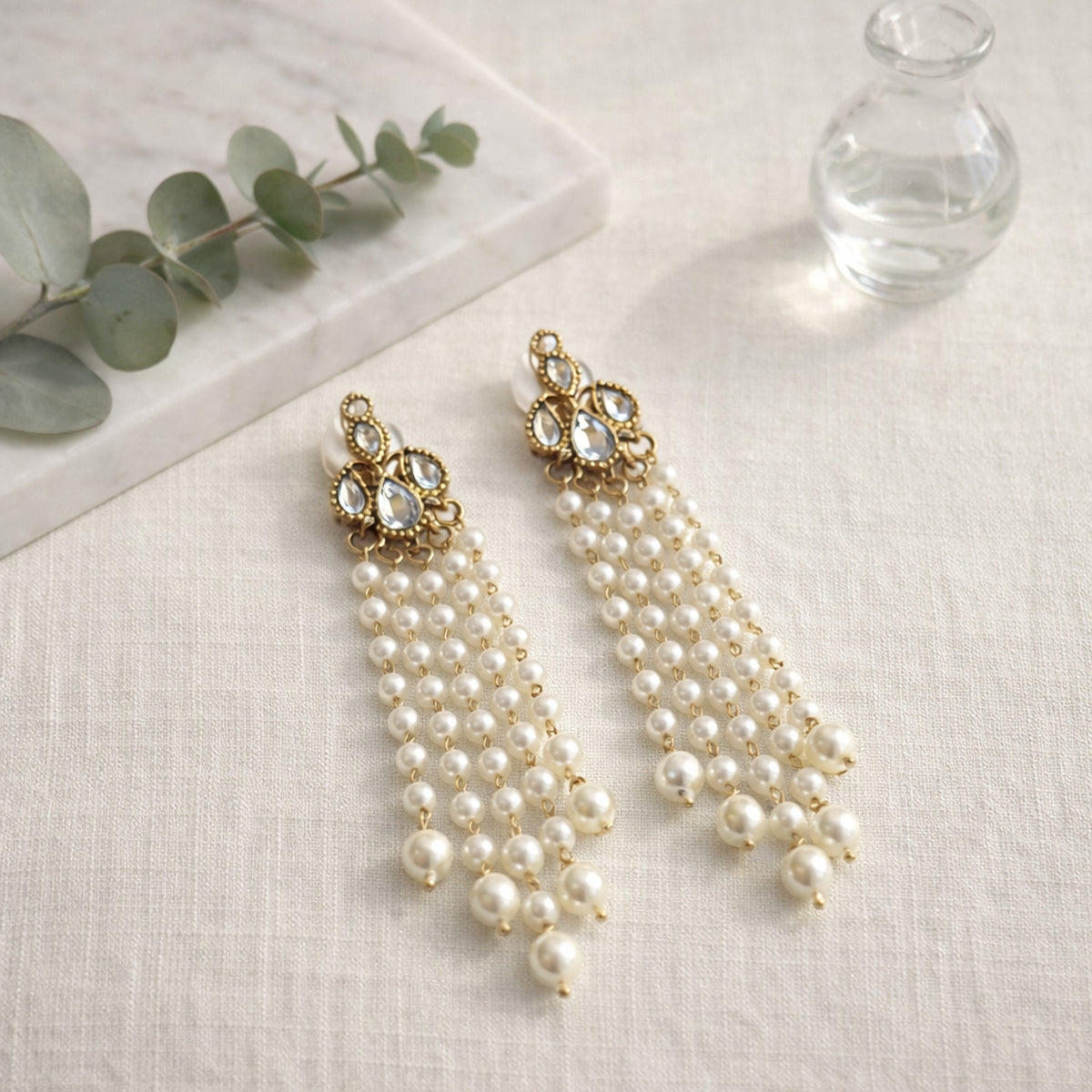 Tara Kundan Pearl Tassel Earrings