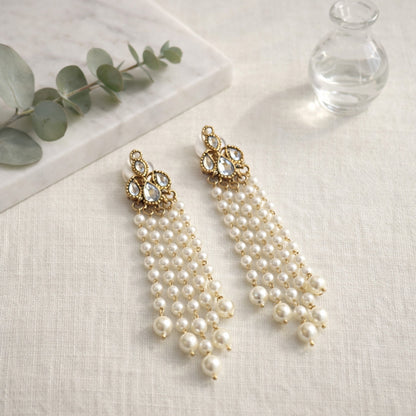 Tara Kundan Pearl Tassel Earrings