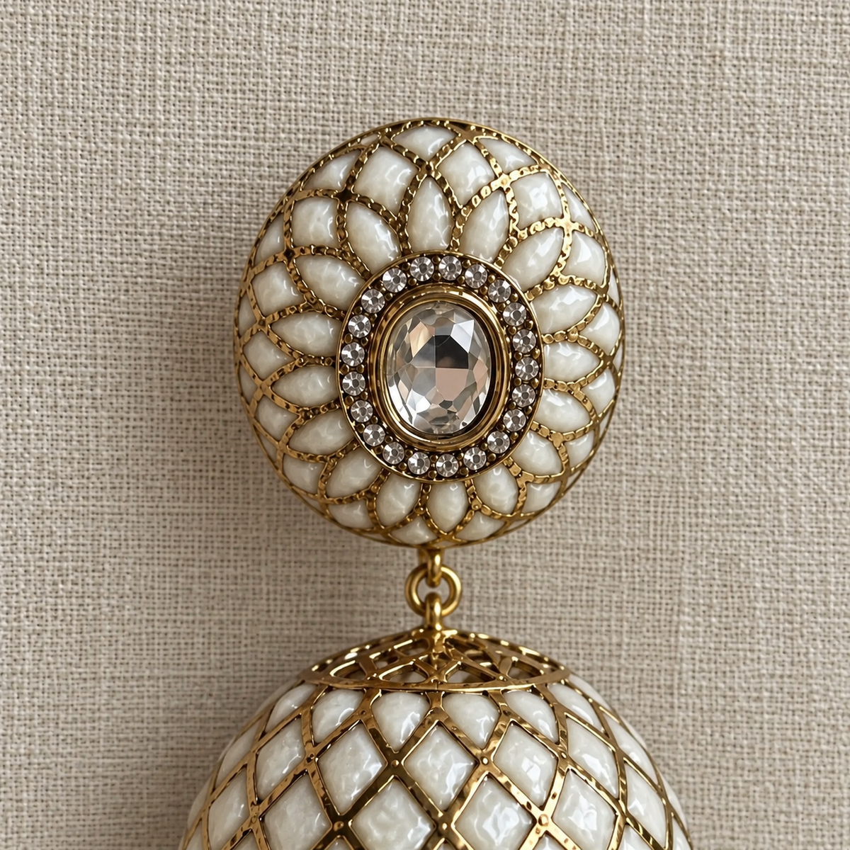 White Jaali Jhumka Earrings with Detachable Ear Chains