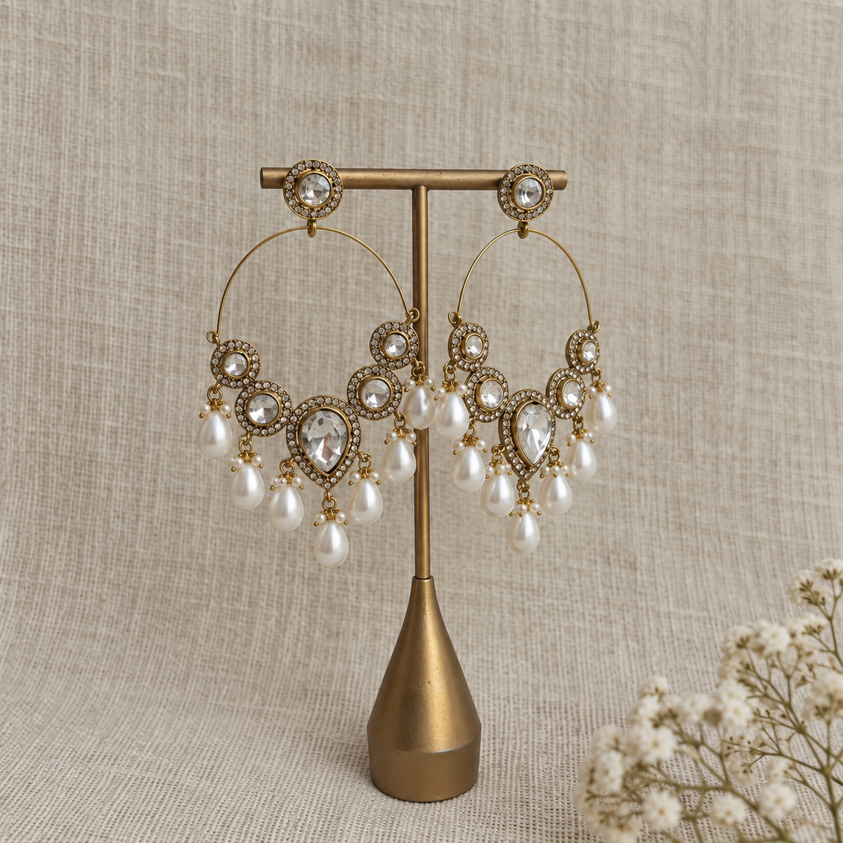 Pearl Drop Chaandbaali Hoop Earrings