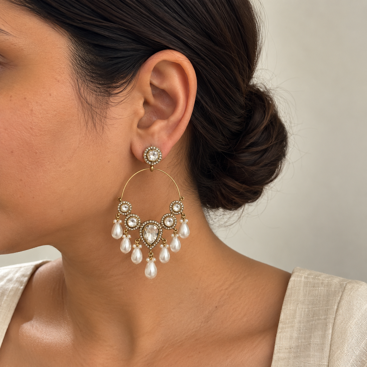 Pearl Drop Chaandbaali Hoop Earrings