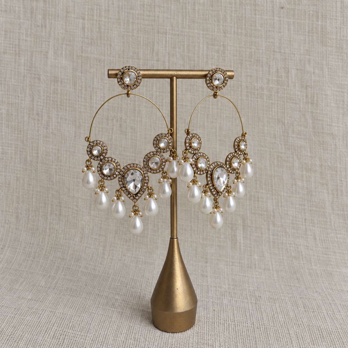 Pearl Drop Chaandbaali Hoop Earrings