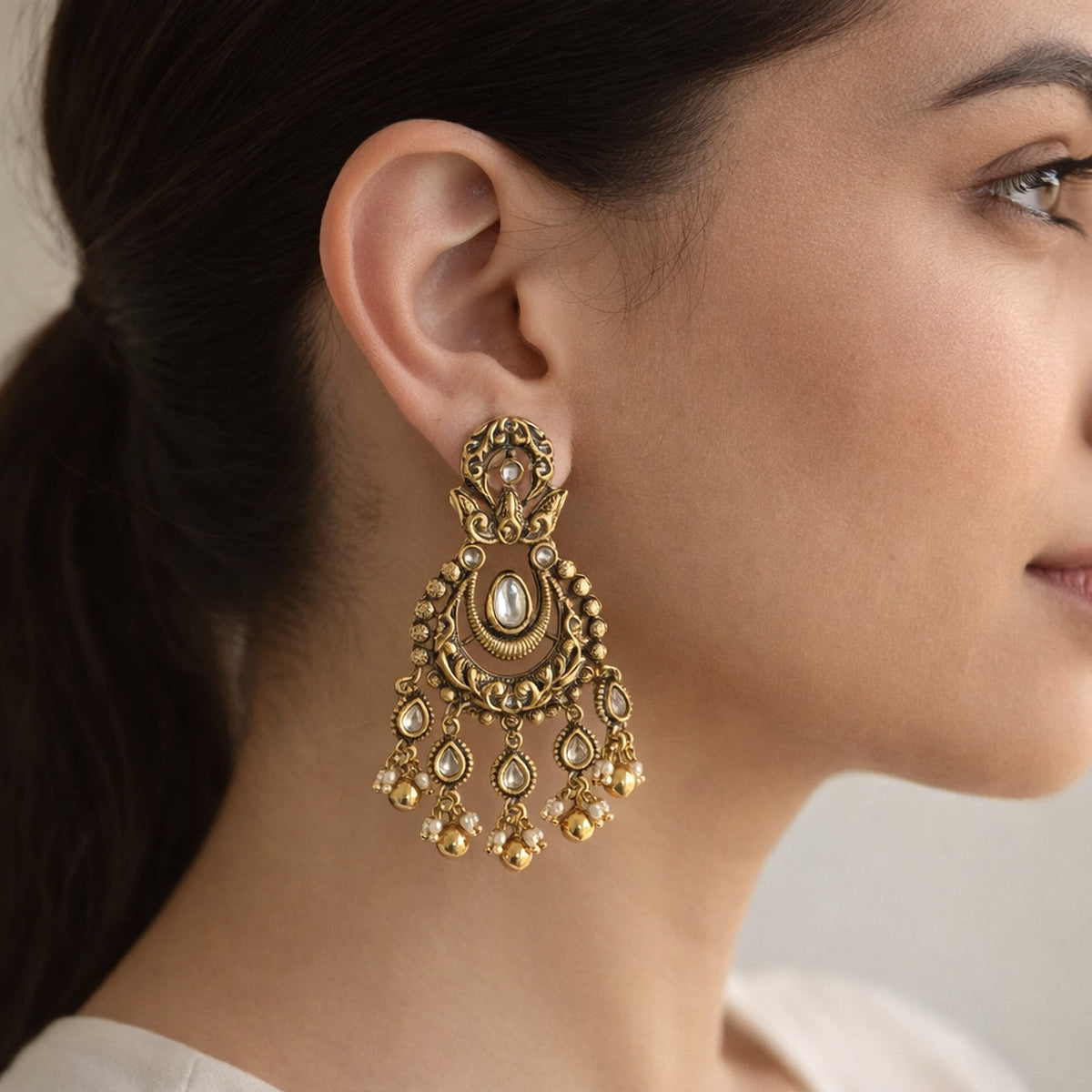Chaand Kundan Chandbali Earrings