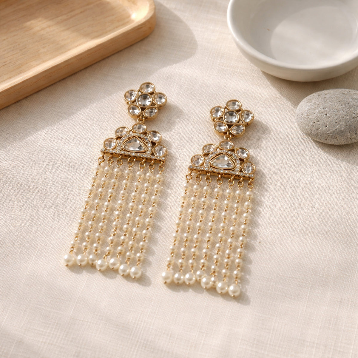 White Resha Tassel Earrings