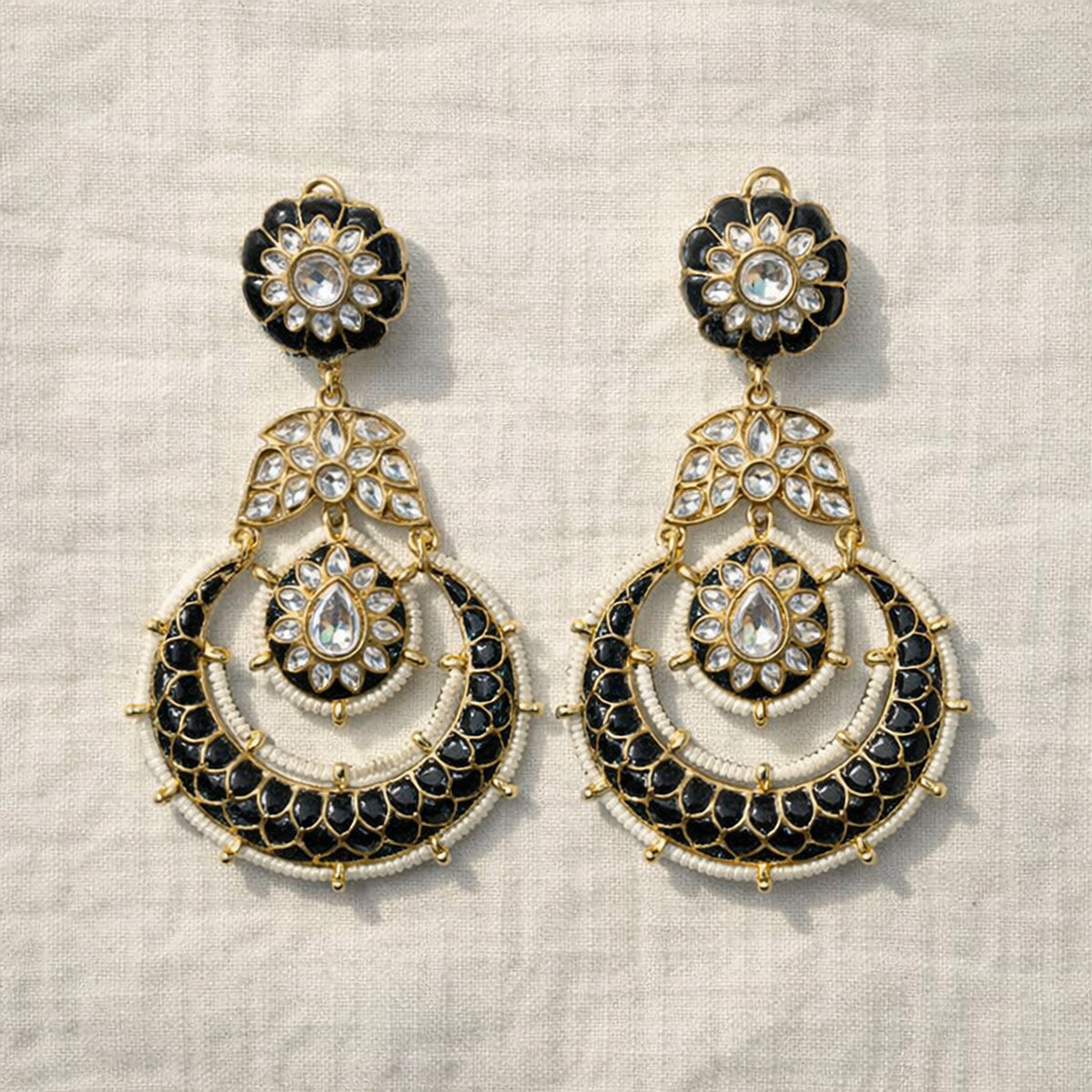 Black Noor Kundan Chandbali Earrings
