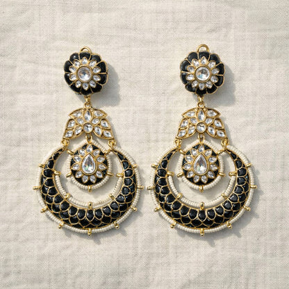 Black Noor Kundan Chandbali Earrings