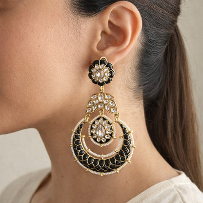 Black Noor Kundan Chandbali Earrings