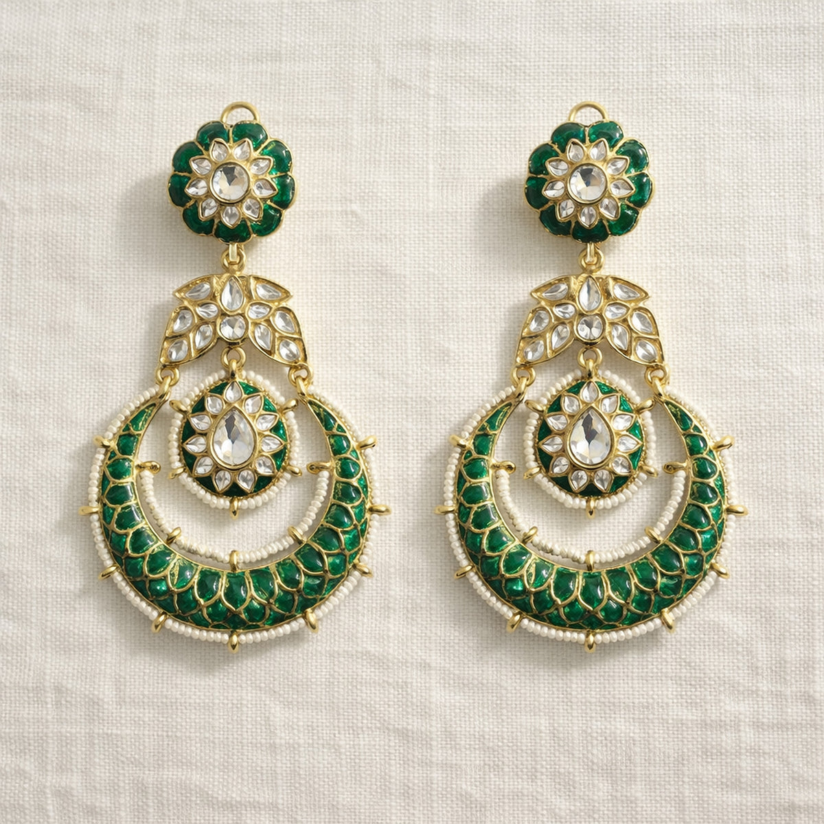 Emerald Noor Kundan Chandbali Earrings
