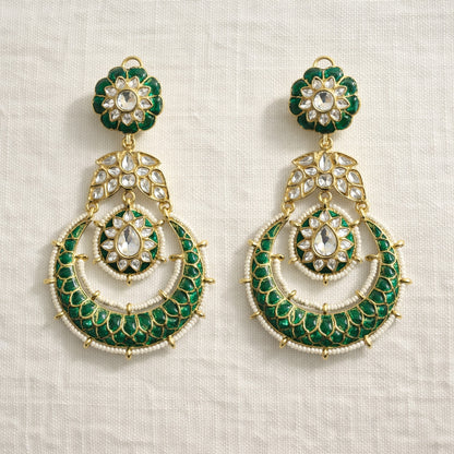 Emerald Noor Kundan Chandbali Earrings
