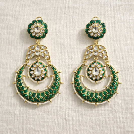 Emerald Noor Kundan Chandbali Earrings