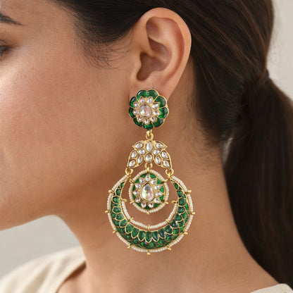 Emerald Noor Kundan Chandbali Earrings