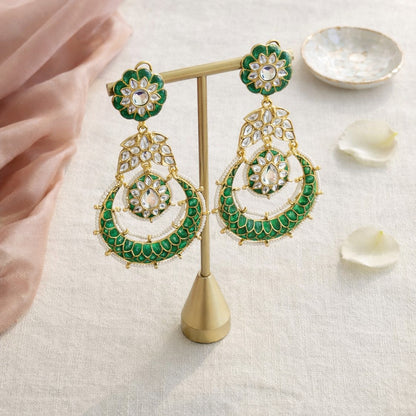 Emerald Noor Kundan Chandbali Earrings