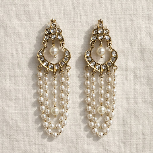 Naaz Kundan Pearl Chandbali Earrings