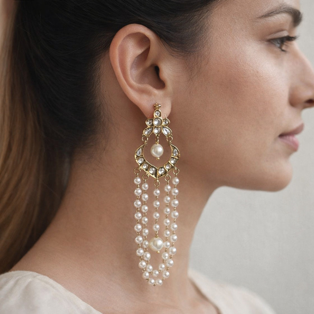 Naaz Kundan Pearl Chandbali Earrings