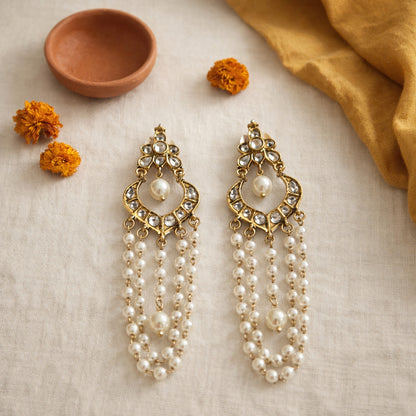 Naaz Kundan Pearl Chandbali Earrings