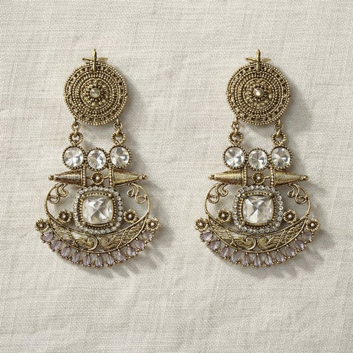 Lavender Mastani Kundan Chandbali Earrings