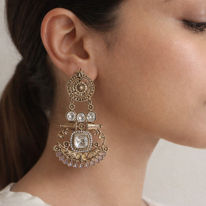 Lavender Mastani Kundan Chandbali Earrings